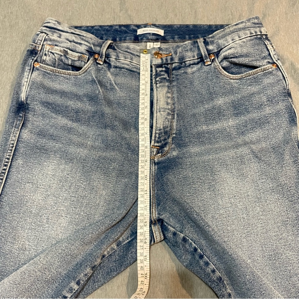 Good American Good Curve Straight Fray Hem Jeans Size 16 Medium Blue High Rise - Picture 9 of 14